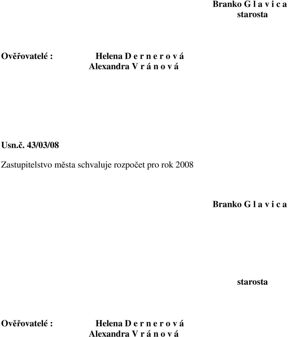 43/03/08 Zastupitelstvo města schvaluje rozpočet pro rok 2008 