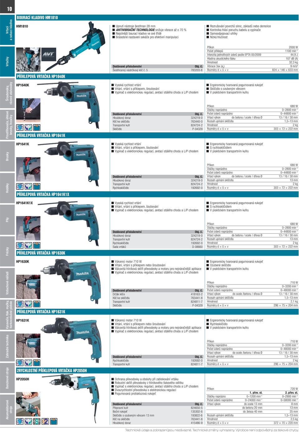 HP1630K HP1630K PŘÍKLEPOVÁ VRTAČKA HP1631K HP1631K 2RYCHLOSTNÍ PŘÍKLEPOVÁ VRTAČKA HP2050H HP2050H Upnutí ná šestihran 28 mm ANTIVIBRAČNÍ TECHNOLOGIE snižuje vibrace až o 70 % Nejsilnější bourací