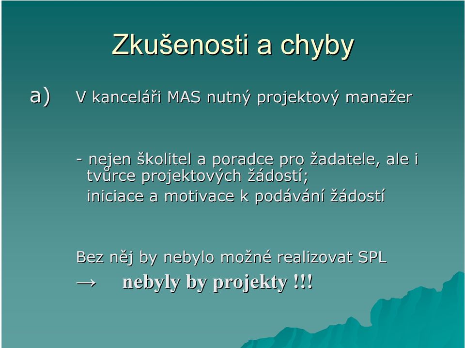 tvůrce projektových žádostí; iniciace a motivace k podávání