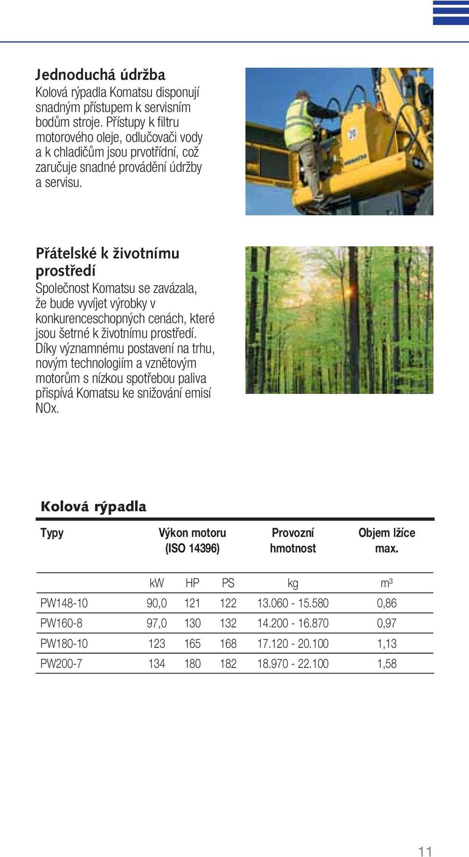 Přátelské k životnímu prostředí Společnost Komatsu se zavázala, že bude vyvíjet výrobky v konkurenceschopných cenách, které jsou šetrné k životnímu prostředí.