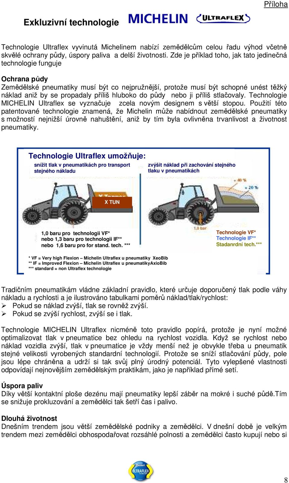 hluboko do půdy nebo ji příliš stlačovaly. Technologie MICHELIN Ultraflex se vyznačuje zcela novým designem s větší stopou.