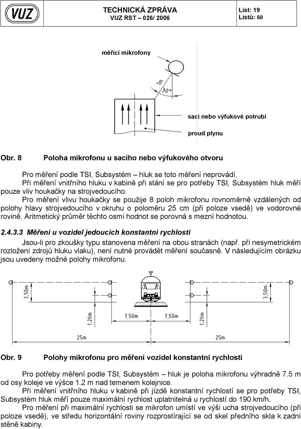 Pro měření vlivu houkačky se použije 8 poloh mikrofonu rovnoměrně vzdálených od polohy hlavy strojvedoucího v okruhu o poloměru 25 cm (při poloze vsedě) ve vodorovné rovině.