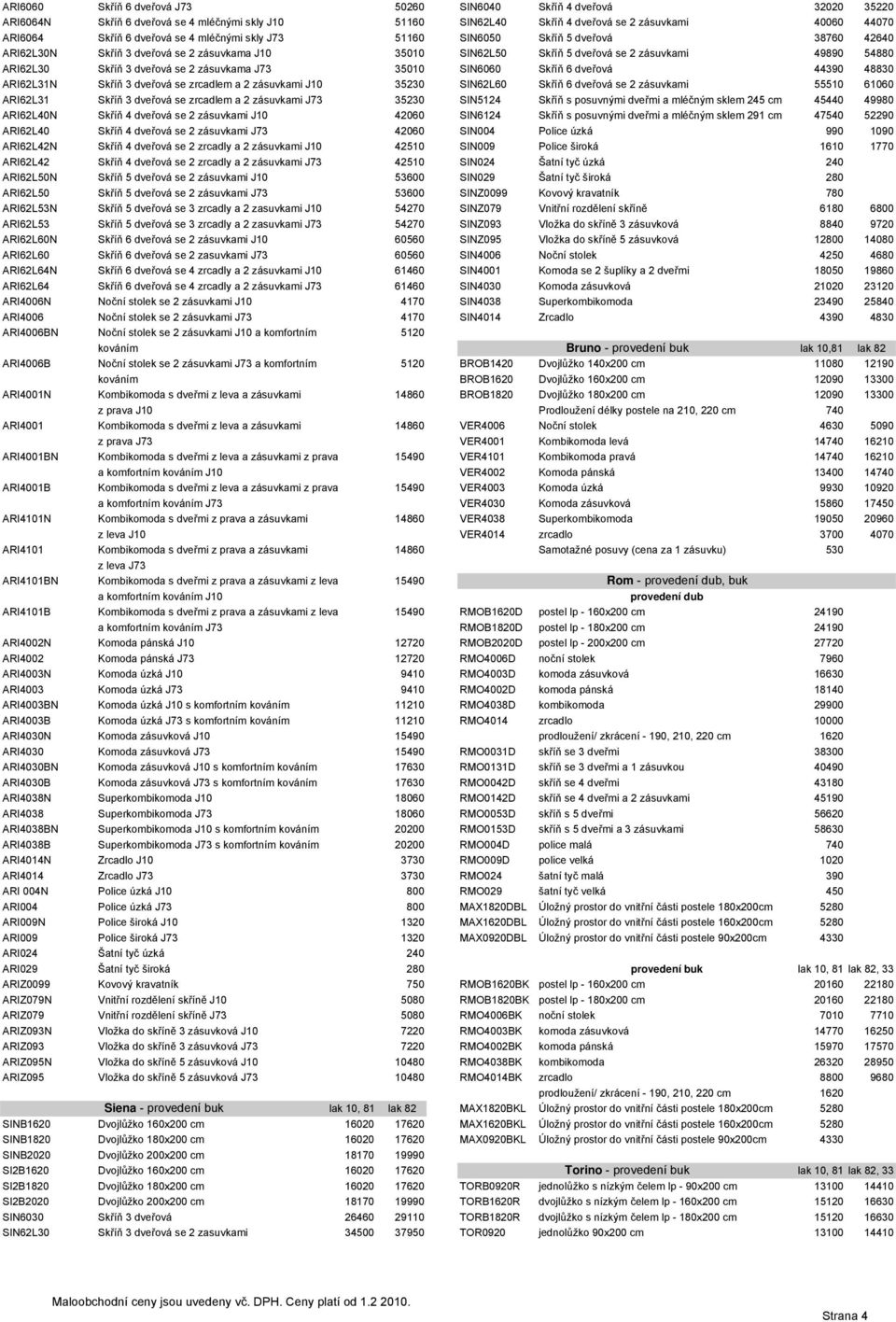 zásuvkama J73 35010 SIN6060 Skříň 6 dveřová 44390 48830 ARI62L31N Skříň 3 dveřová se zrcadlem a 2 zásuvkami J10 35230 SIN62L60 Skříň 6 dveřová se 2 zásuvkami 55510 61060 ARI62L31 Skříň 3 dveřová se