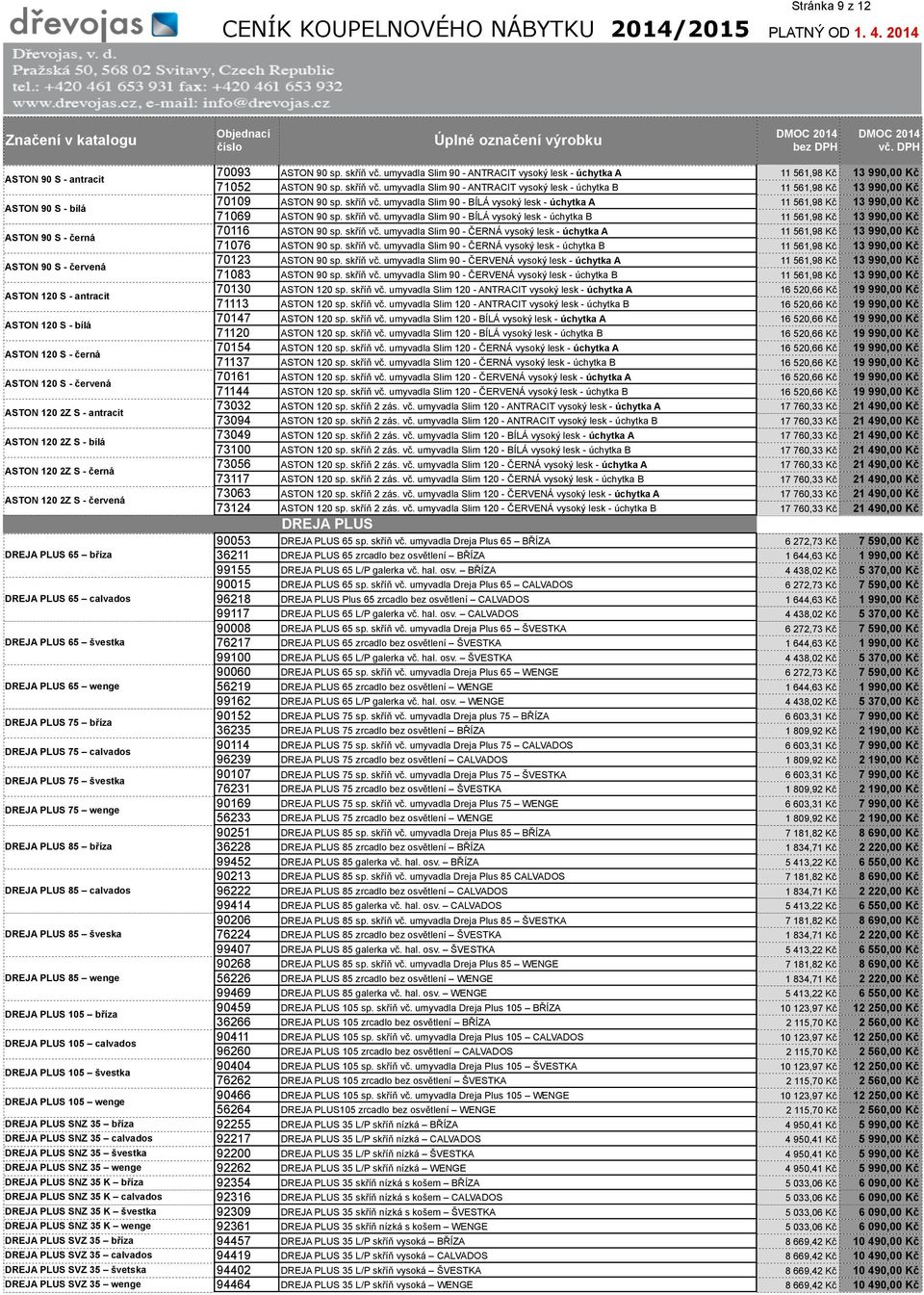 calvados DREJA PLUS 75 švestka DREJA PLUS 75 wenge DREJA PLUS 85 bříza DREJA PLUS 85 calvados DREJA PLUS 85 šveska DREJA PLUS 85 wenge DREJA PLUS 105 bříza DREJA PLUS 105 calvados DREJA PLUS 105