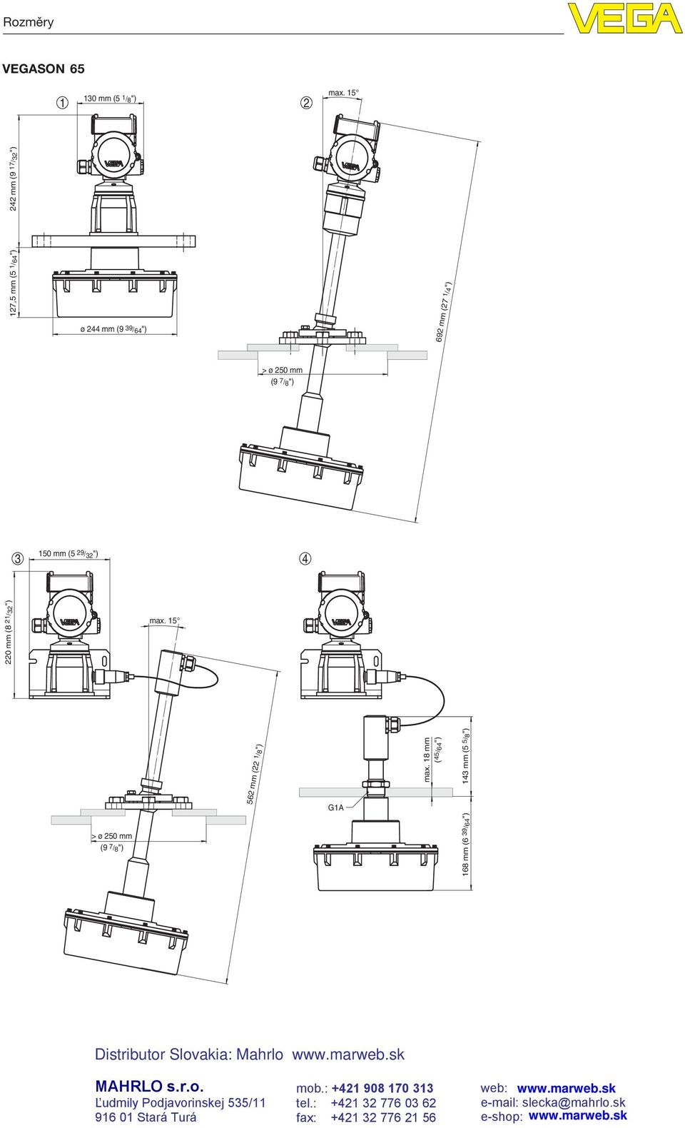 21/32") max. 15 > ø 250 mm (9 7/8") 562 mm (22 1/8") G1A max.