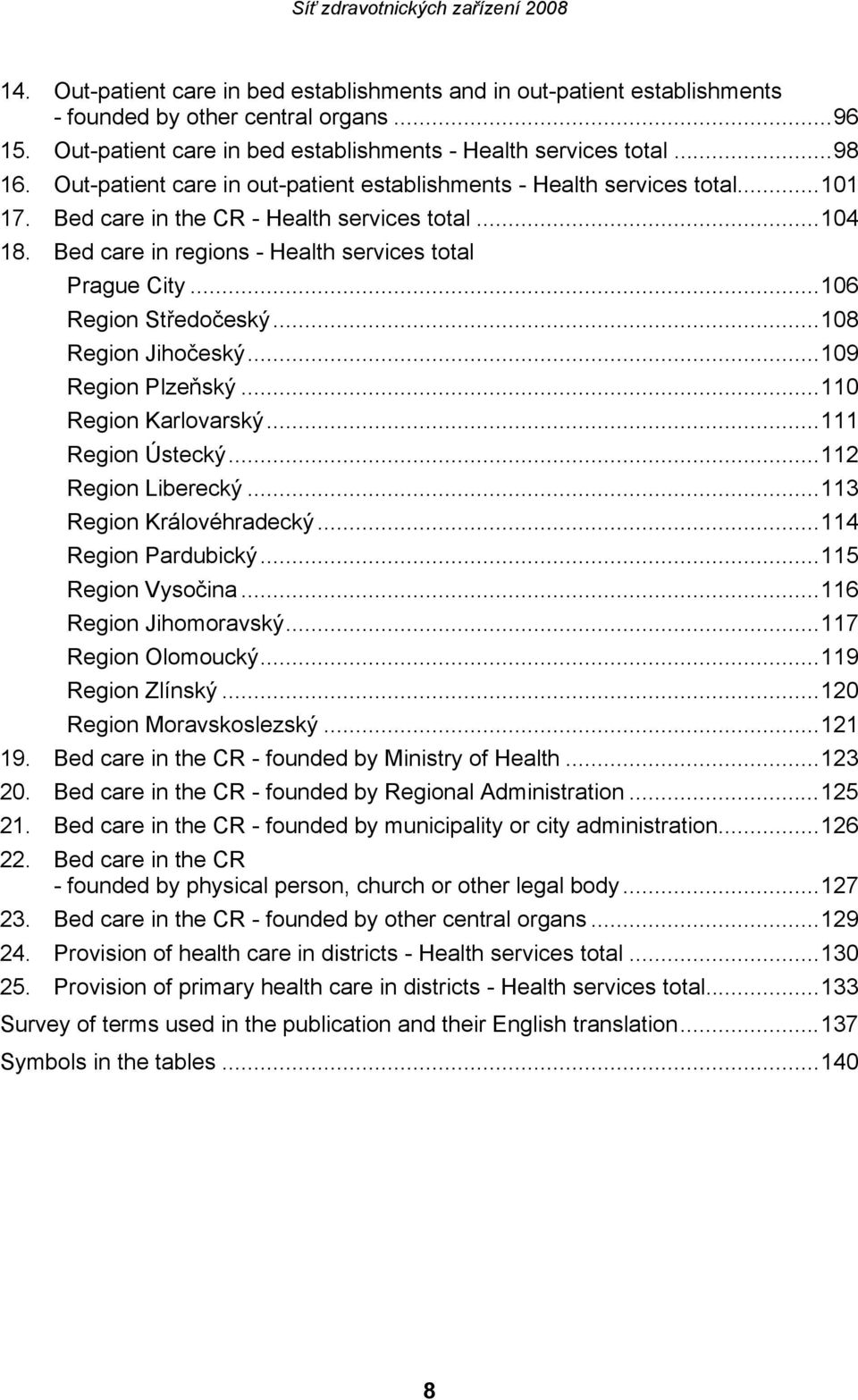 ..106 Region Středočeský...108 Region Jihočeský...109 Region Plzeňský...110 Region Karlovarský...111 Region Ústecký...112 Region Liberecký...113 Region Královéhradecký...114 Region Pardubický.