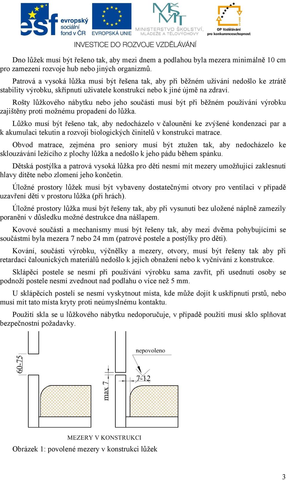 Rošty lůžkového nábytku nebo jeho součásti musí být při běžném používání výrobku zajištěny proti možnému propadení do lůžka.