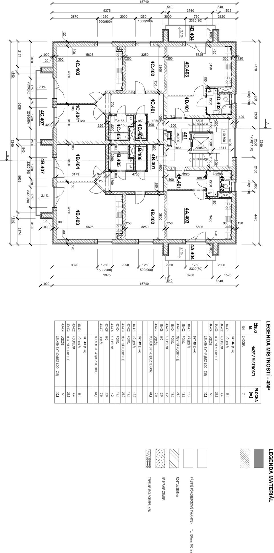 404 1 2 1 2320(80) 0 LEGEND MÍSTNOSTÍ 4NP PLOCH 401 CHODB 7,1 BYT 4 (1+kk) 4.401 PŘEDSÍ Ň 5,1 4.402 OUPELN 4,4 4.403 OBYTNÁ UCHYN Ě 21,3 4.