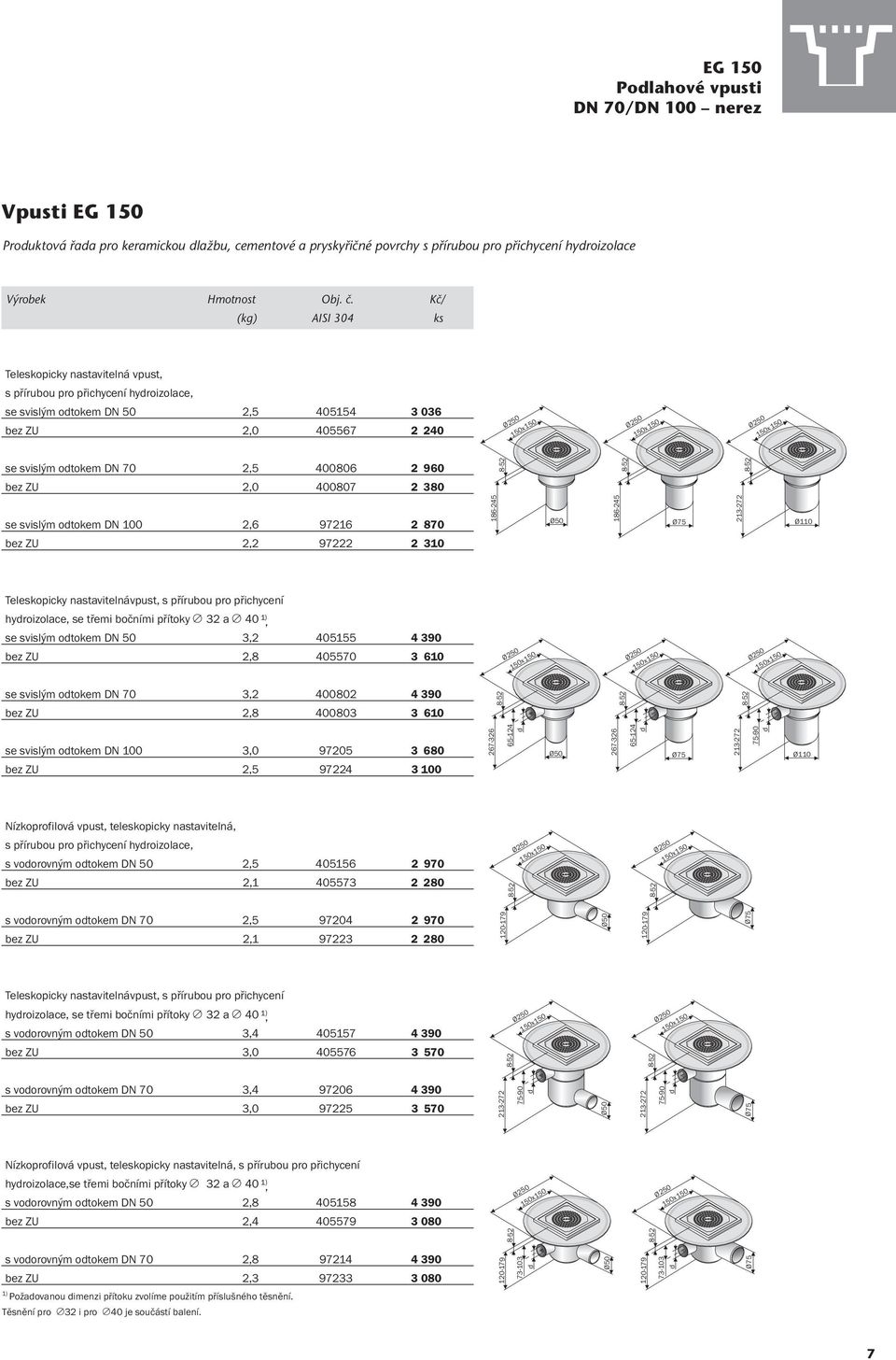 se svislým odtokem DN 70 2,5 400806 2 960 8-52 8-52 8-52 bez ZU 2,0 400807 2 380 se svislým odtokem DN 100 2,6 97216 2 870 bez ZU 2,2 97222 2 310 186-245 Ø50 186-245 Ø75 213-272 Ø110 Teleskopicky