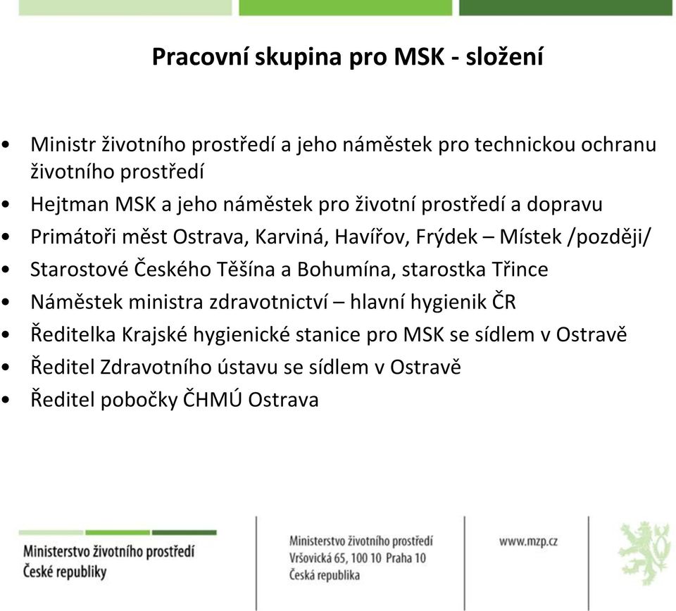 /později/ Starostové Českého Těšína a Bohumína, starostka Třince Náměstek ministra zdravotnictví hlavní hygienik ČR