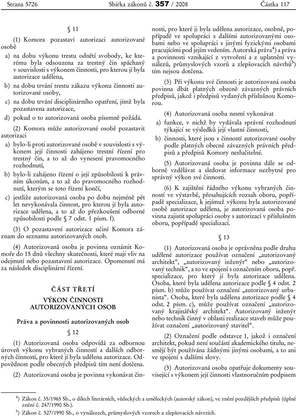 činnosti, pro kterou jí byla autorizace udělena, b) na dobu trvání trestu zákazu výkonu činnosti autorizované osoby, c) na dobu trvání disciplinárního opatření, jímž byla pozastavena autorizace, d)