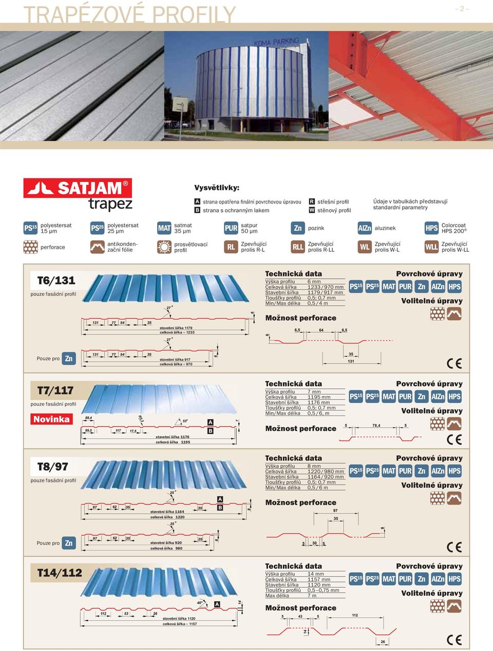 Zpevňující prolis R-LL WL Zpevňující prolis W-L WLL Zpevňující prolis W-LL T6/131 pouze fasádní profi l Výška profi lu 6 Celková šířka 1233 / 970 Stavební šířka 1179 / 917 Tloušťky profi lů 0,5; 0,7
