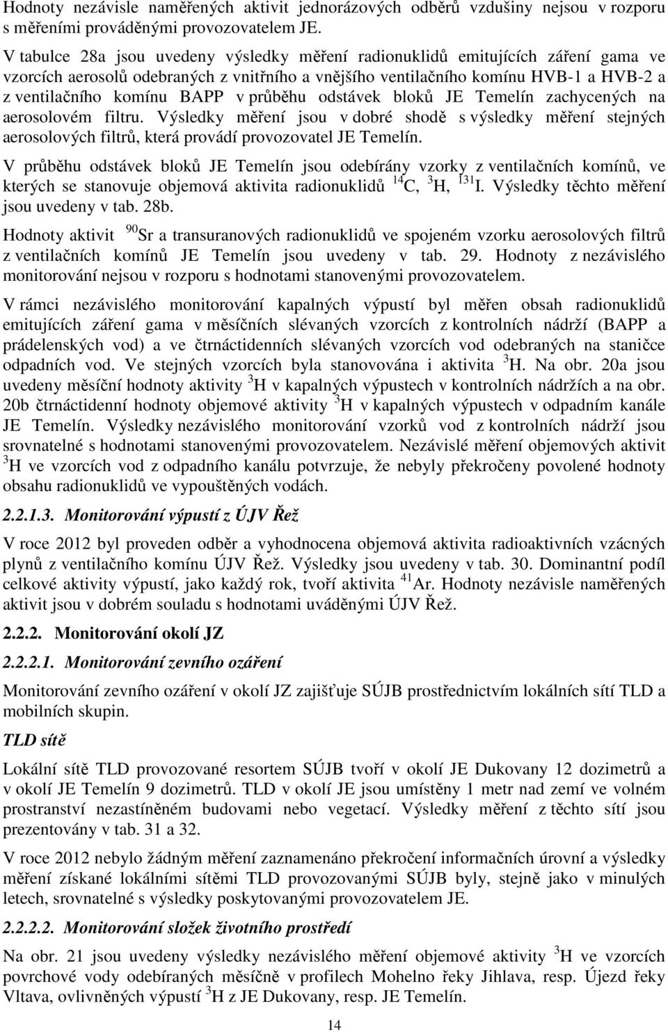 průběhu odstávek bloků JE Temelín zachycených na aerosolovém filtru. Výsledky měření jsou v dobré shodě s výsledky měření stejných aerosolových filtrů, která provádí provozovatel JE Temelín.