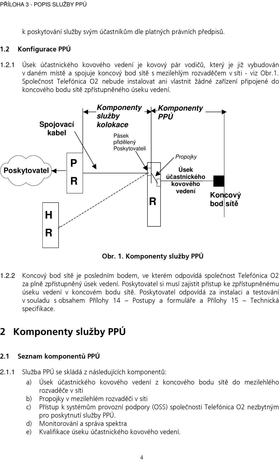 Poskytovatel Spojovací kabel H P R Komponenty služby kolokace Pásek přidělený Poskytovateli R Komponenty PPÚ Propojky Úsek účastnického kovového vedení Koncový bod sítě R Obr. 1.