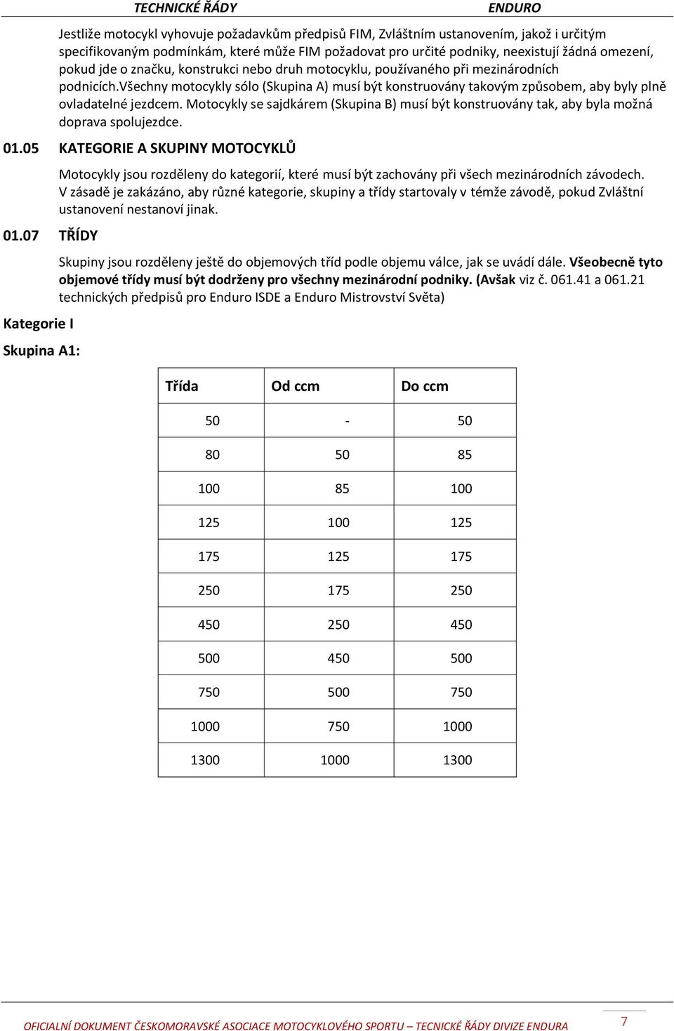 Motocykly se sajdkárem (Skupina B) musí být konstruovány tak, aby byla možná doprava spolujezdce. 01.05 KATEGORIE A SKUPINY MOTOCYKLŮ 01.