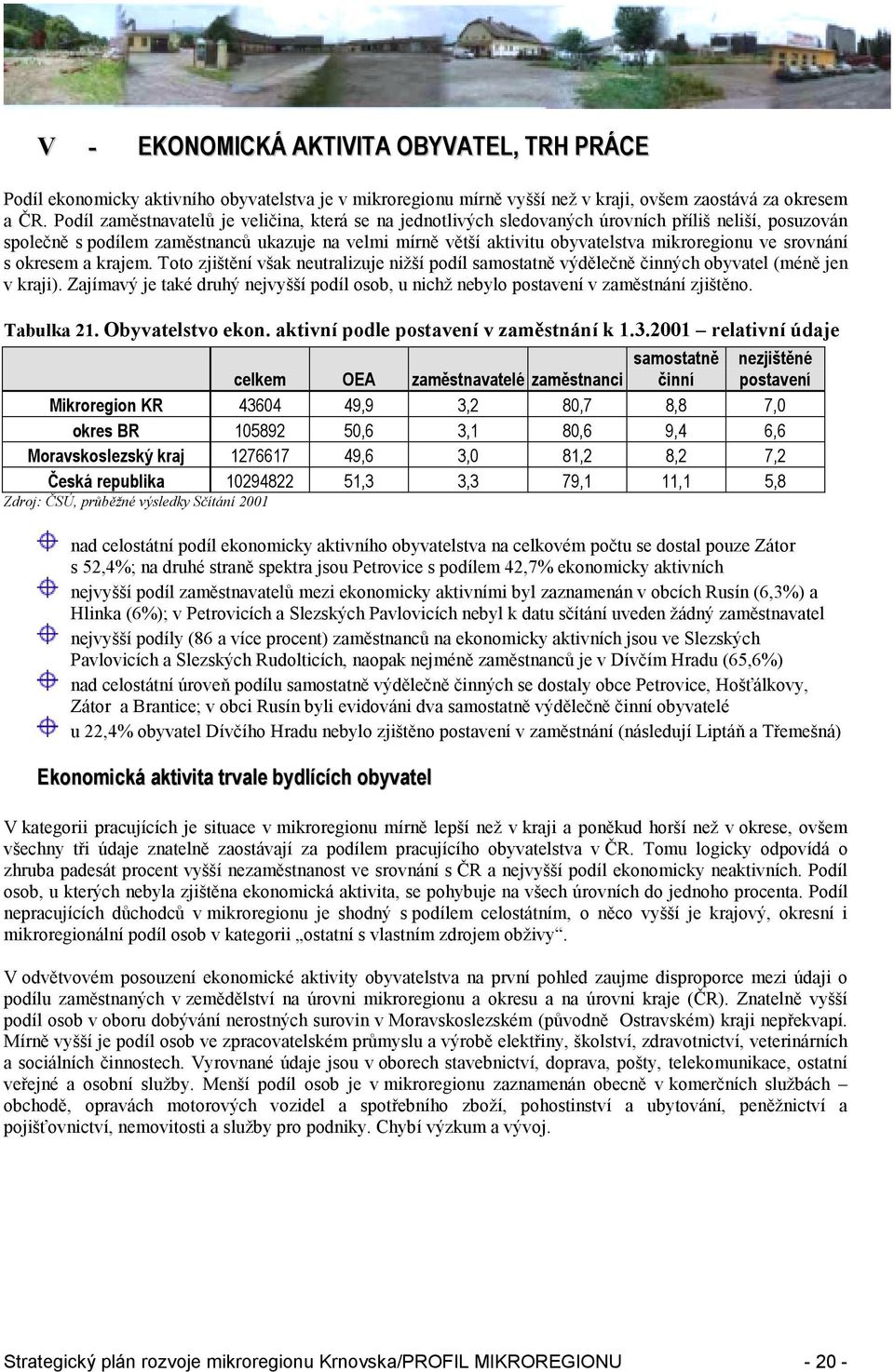 ve srovnání s okresem a krajem. Toto zjištění však neutralizuje nižší podíl samostatně výdělečně činných obyvatel (méně jen v kraji).