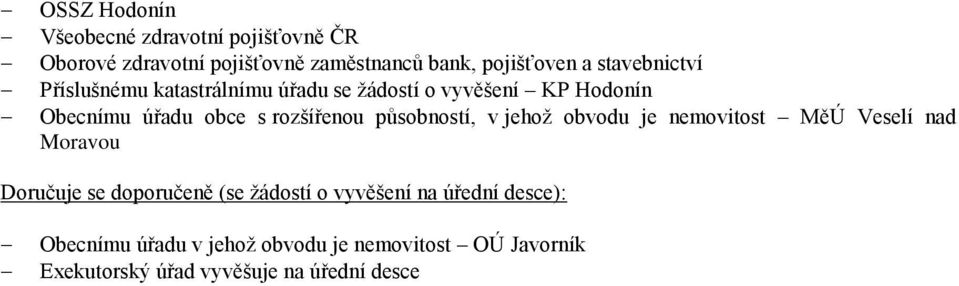 působností, v jehož obvodu je nemovitost MěÚ Veselí nad Moravou Doručuje se doporučeně (se žádostí o vyvěšení