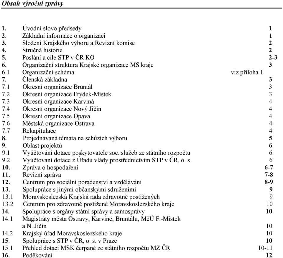 3 Okresní organizace Karviná 4 7.4 Okresní organizace Nový Jičín 4 7.5 Okresní organizace Opava 4 7.6 Městská organizace Ostrava 4 7.7 Rekapitulace 4 8. Projednávaná témata na schůzích výboru 5 9.