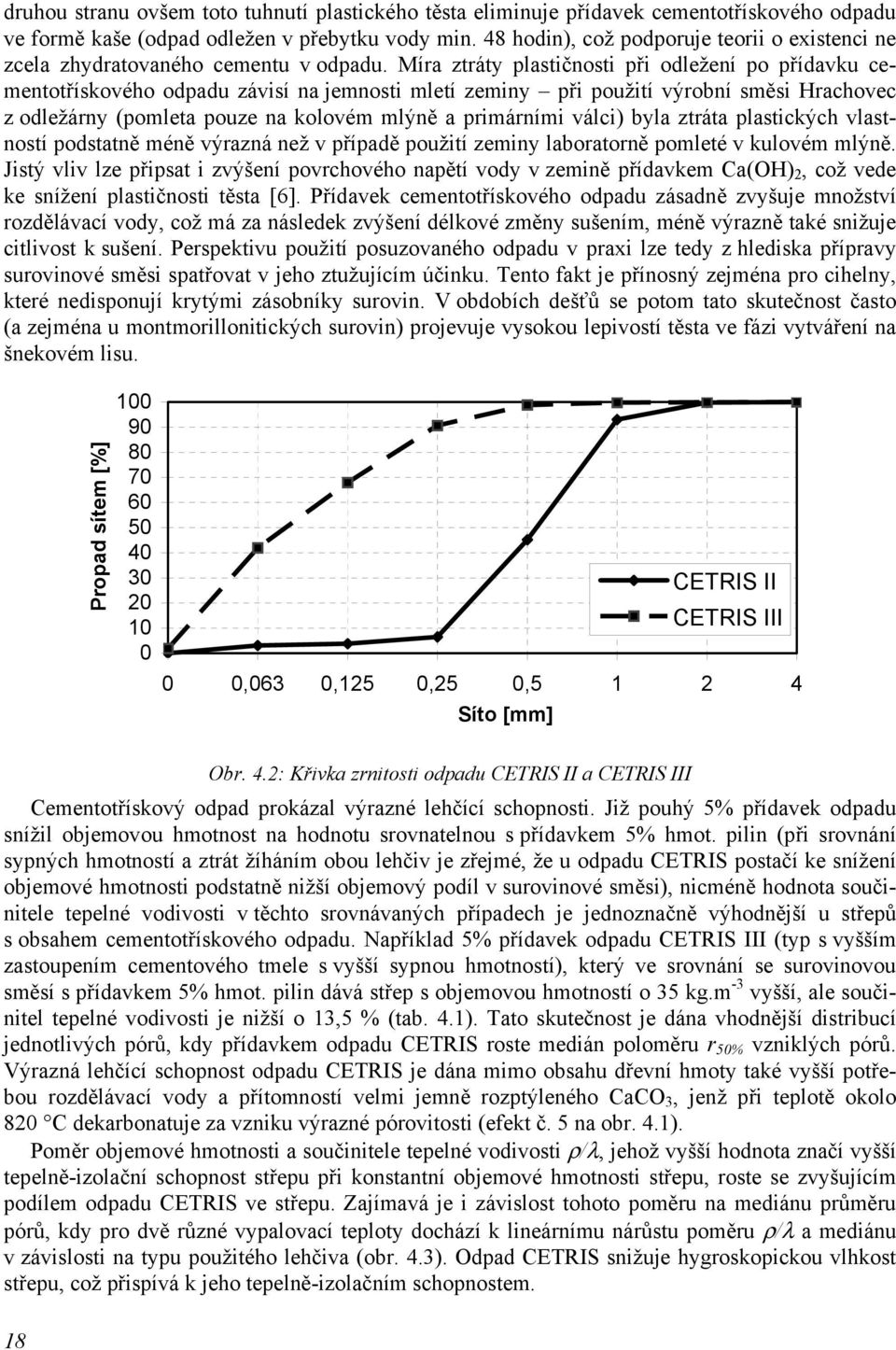 Míra ztráty plastičnosti při odležení po přídavku cementotřískového odpadu závisí na jemnosti mletí zeminy při použití výrobní směsi Hrachovec z odležárny (pomleta pouze na kolovém mlýně a primárními