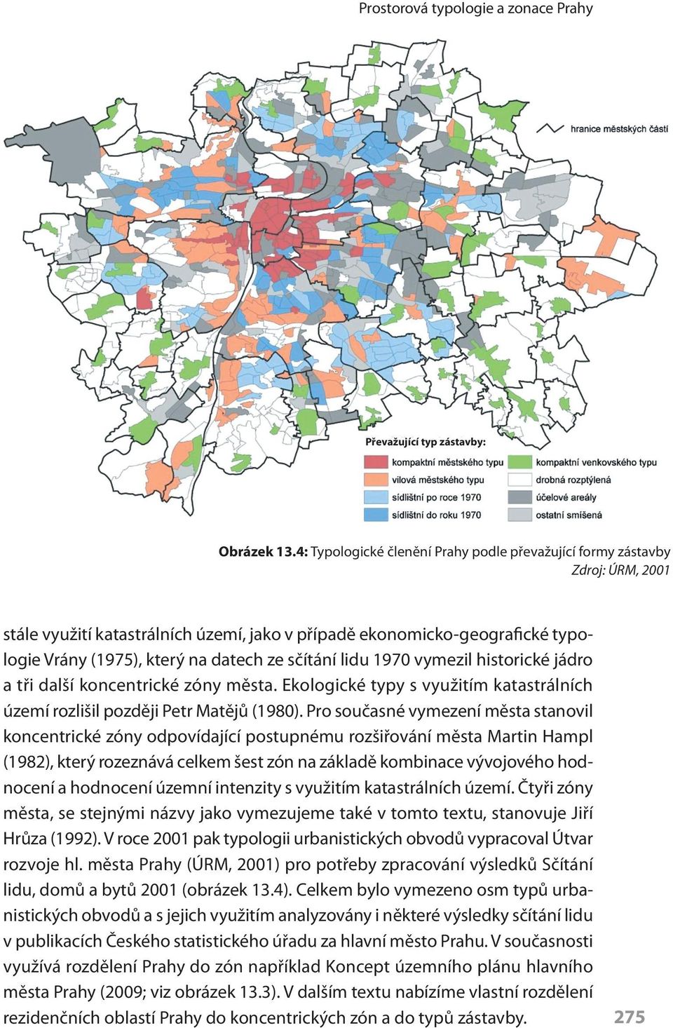 sčítání lidu 1970 vymezil historické jádro a tři další koncentrické zóny města. Ekologické typy s využitím katastrálních území rozlišil později Petr Matějů (1980).