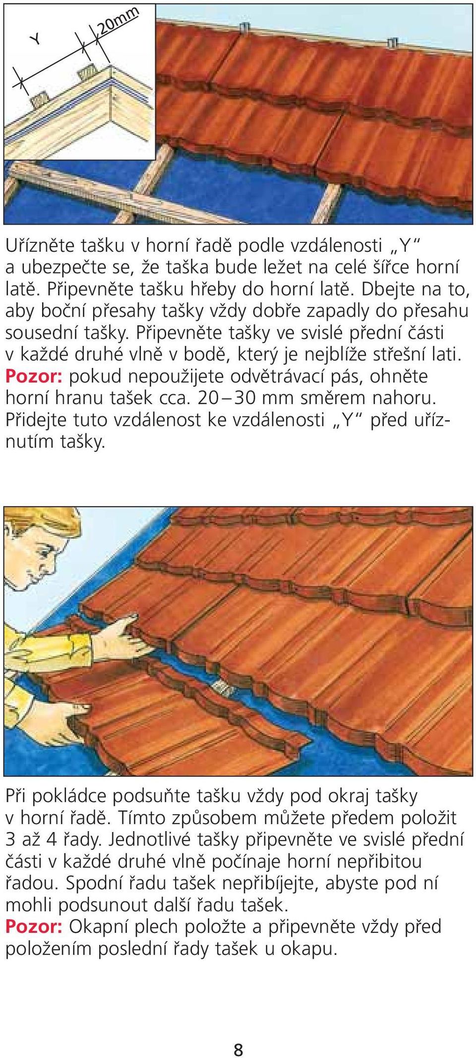 Pozor: pokud nepouïijete odvûtrávací pás, ohnûte horní hranu ta ek cca. 20 30 mm smûrem nahoru. Pfiidejte tuto vzdálenost ke vzdálenosti Y pfied ufiíznutím ta ky.