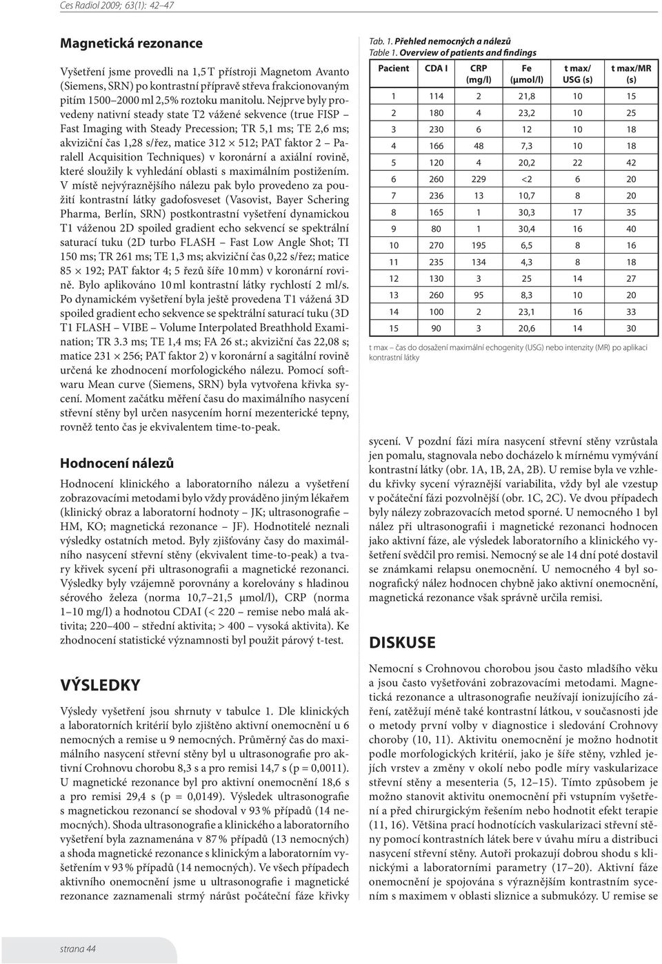 Acquisition Techniques) v koronární a axiální rovině, které sloužily k vyhledání oblasti s maximálním postižením.