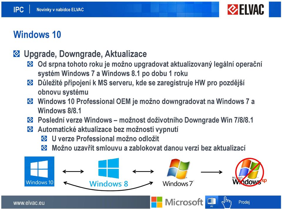 1 po dobu 1 roku Důležité připojení k MS serveru, kde se zaregistruje HW pro pozdější obnovu systému Windows 10 Professional OEM je