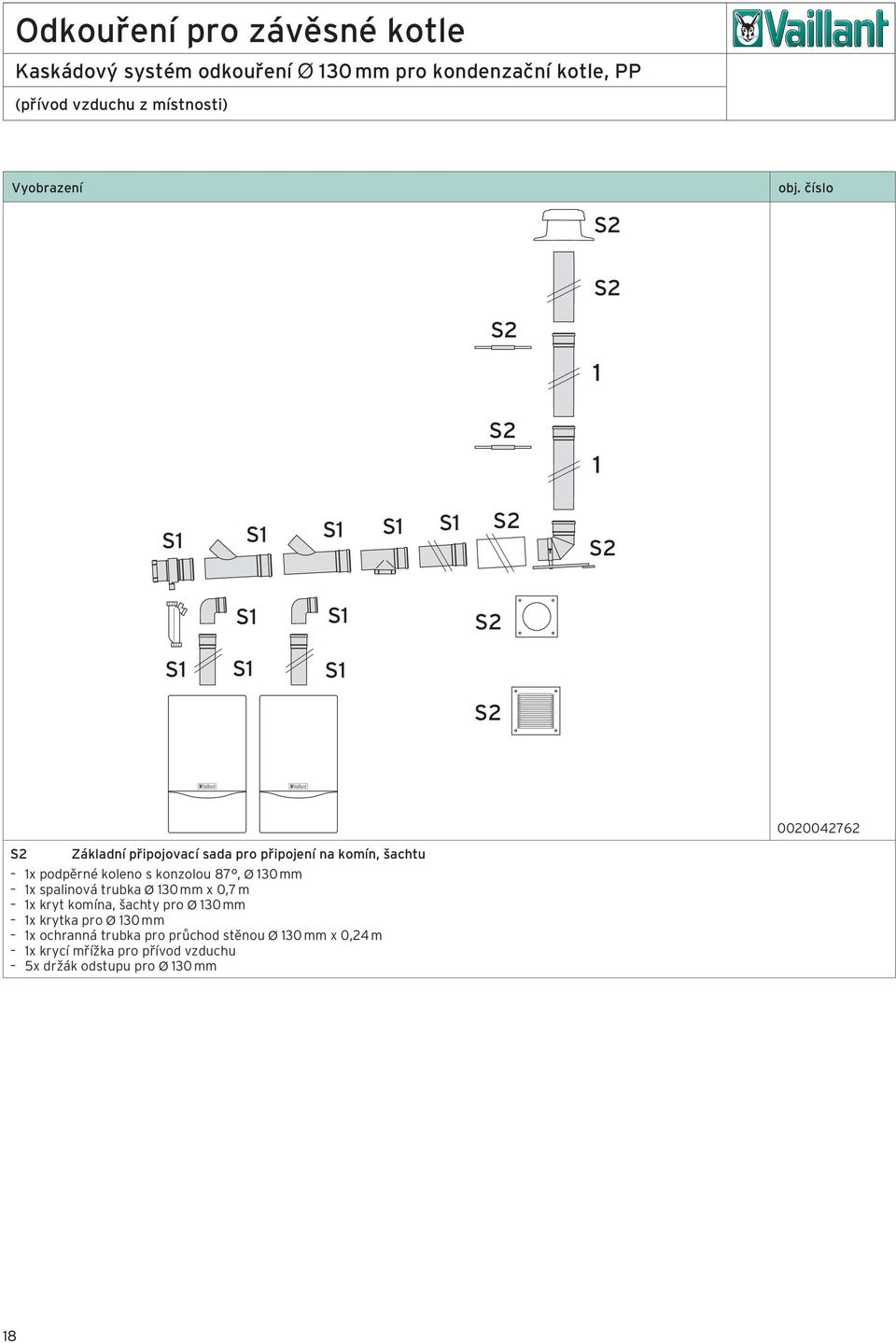 130 mm 1x spalinová trubka Ø 130 mm x 0,7 m 1x kryt komína, šachty pro Ø 130 mm 1x krytka pro Ø 130 mm 1x