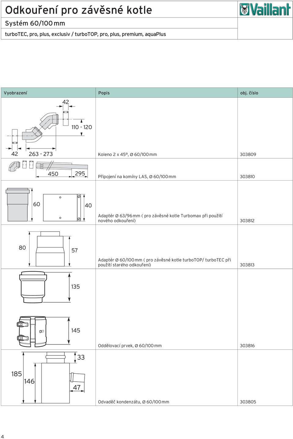 Turbomax při použití nového odkouření) 303812 Adaptér Ø 60/100 mm ( pro závěsné kotle turbotop/ turbotec