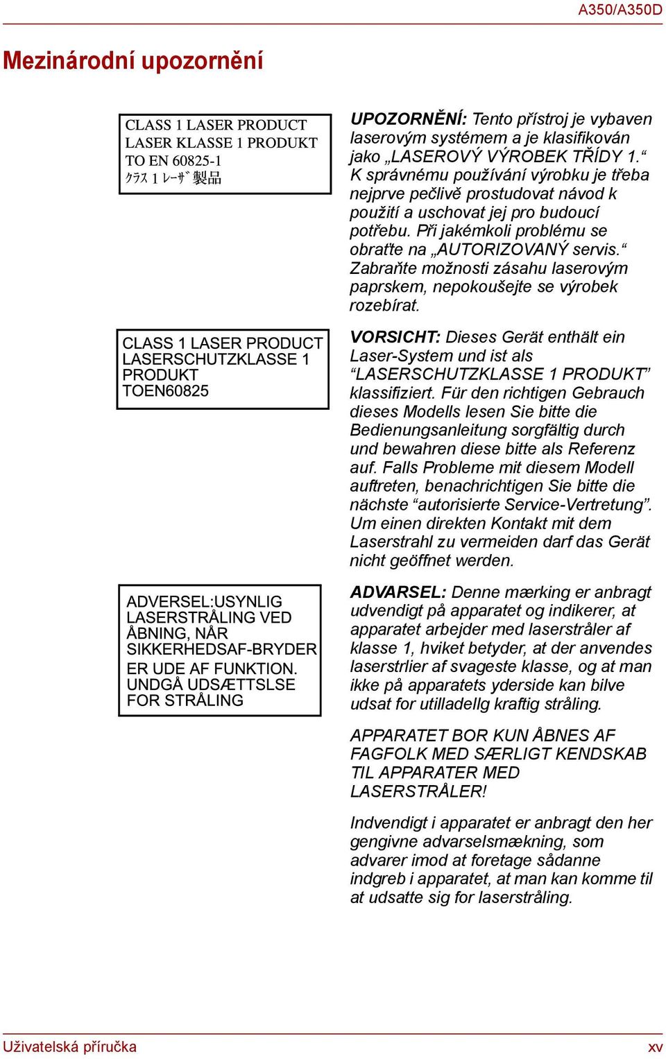 Zabraňte možnosti zásahu laserovým paprskem, nepokoušejte se výrobek rozebírat. VORSICHT: Dieses Gerät enthält ein Laser-System und ist als LASERSCHUTZKLASSE 1 PRODUKT klassifiziert.