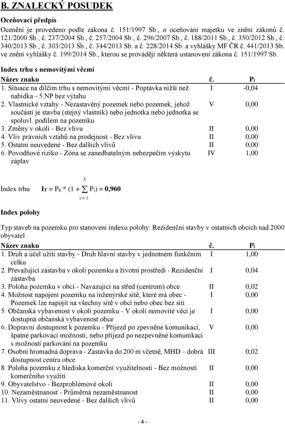 , kterou se provádějí některá ustanovení zákona č. 151/1997 Sb. Index trhu s nemovitými věcmi Název znaku č. Pi 1. Situace na dílčím trhu s nemovitými věcmi - Poptávka nižší než I -0,04 nabídka - 5.