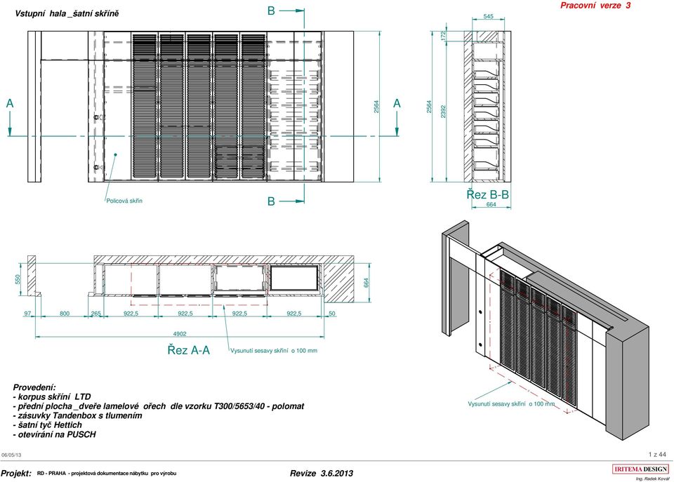 LTD - přední plocha _dveře lamelové ořech dle vzorku T300/5653/40 - polomat - zásuvky Tandenbox