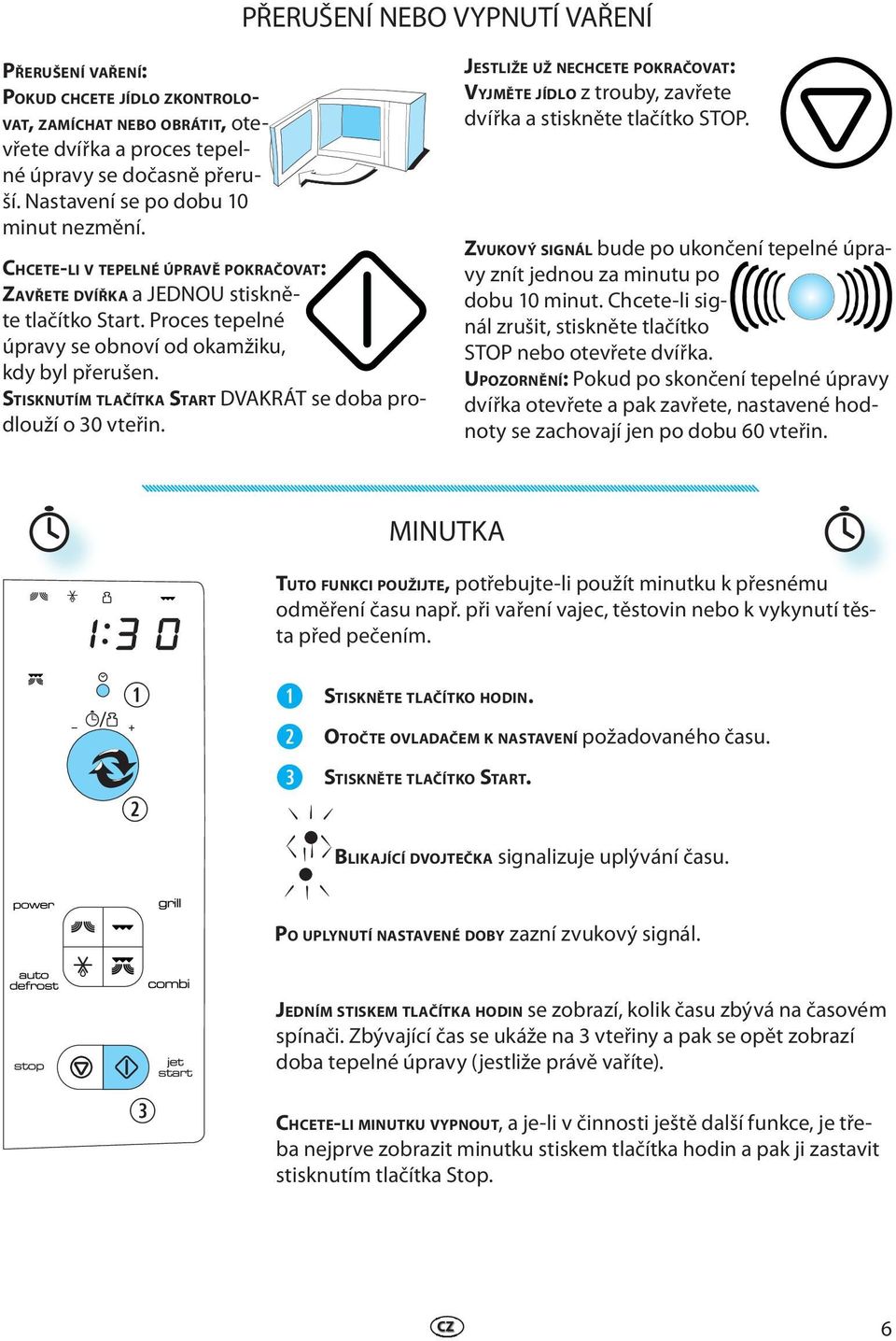 STISKNUTÍM TLAČÍTKA START DVAKRÁT s doba prodlouží o 30 vtřin. JESTLIŽE UŽ NECHCETE POKRAČOVAT: VYJMĚTE JÍDLO z trouby, zavřt dvířka a stisknět tlačítko STOP.