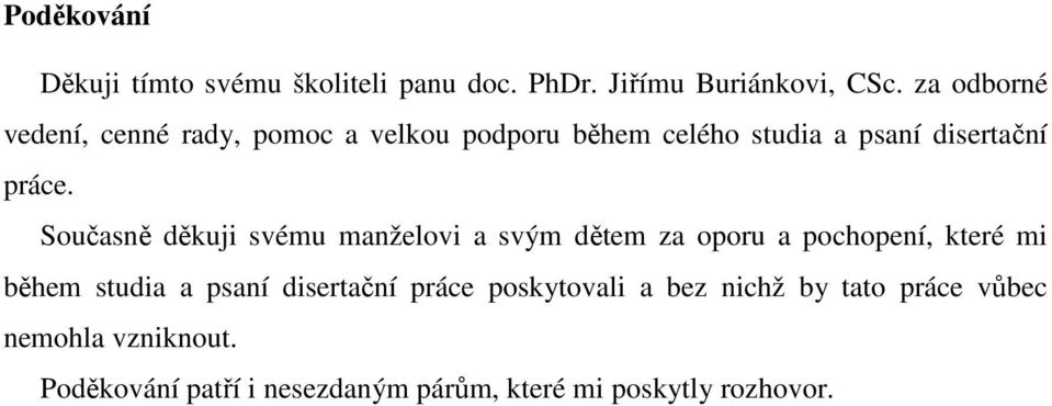 Současně děkuji svému manželovi a svým dětem za oporu a pochopení, které mi během studia a psaní