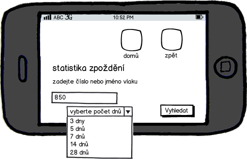 Obr. 4 - průchody mezi hlavními aktivitami Obr. 5 - zadání dodatečných informací V aplikaci se předpokládá zobrazení okna prohlížeče v okamžiku, kdy uživatel hledá spojení.