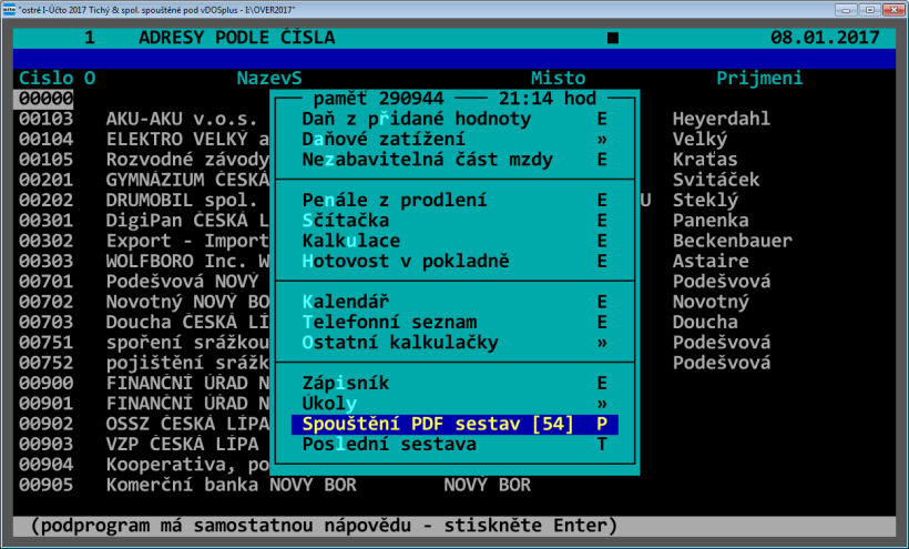 3. OBSLUHA MODULU Modul je součástí Účta a spustí se z nabídky Ostatní / Vlastní programy / Programy jiných autorů / Spouštění PDF-sestav z Účta 54.