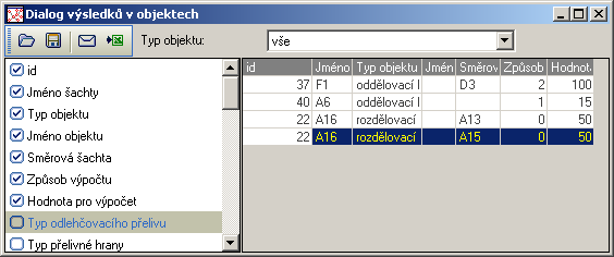 2.19.6 Zobrazit výsledky výpočtu v objektech Po provedení výpočtu se zobrazí vypočtené hodnoty v tabulce. Výsledky se mohou zobrazovat pro jednotlivé úseky nebo v objektech.