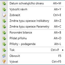 Popis místního menu v agendách pro schválenou dokumentaci 1.2.5.6 Tisk Sestavu agendy je možné vytvořit funkcí Tisk. Obrázek 42 Funkce Tisk 1.