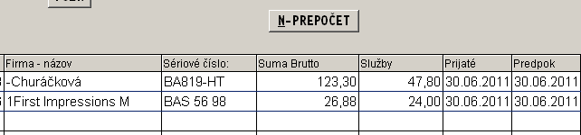 Sledovanie stavu zákazky: V časti VSTUP/OPRAVA, ZÁKAZKY / EVIDENCIA ZÁKAZIEK sa nastavte na riadok príslušnej zákazky a stlačte kláves <N> alebo tlačítko N-prepočet.