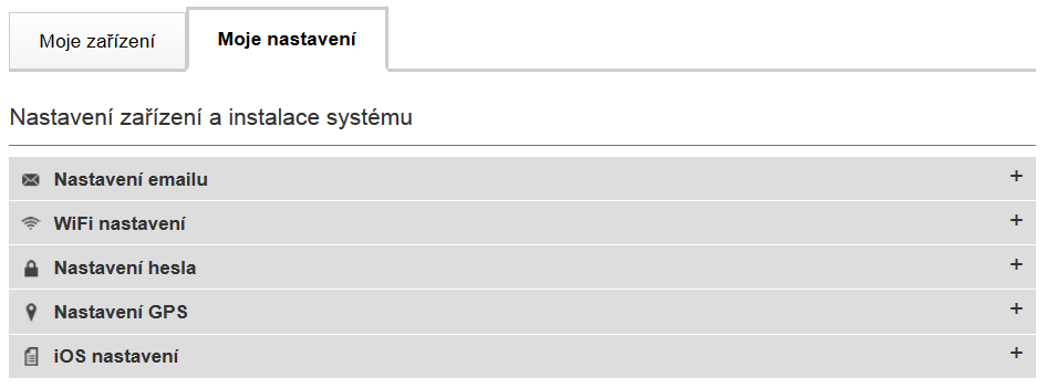 3.4 Sekce nastavení Na záložce nastavení můžete nalézt další funkce, které slouží k nastavení dodatečných parametrů, které se týkají GPS lokalizace, nastavení e-mailu, nastavení WiFi, nastavení hesla