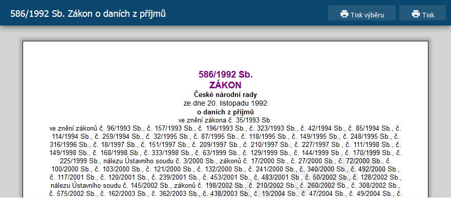 4.6 Tisk Produkt CODEXIS ONLINE mimo prohlížení textů v elektronické podobě na Vašem počítači také umožňuje požadovaný dokument nebo jeho