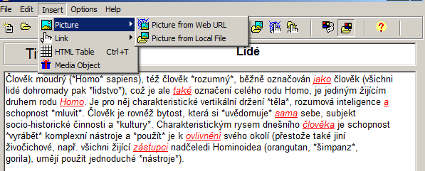 Kapitola druhá 2.8 Vložení obrázku či videa do JCloze V rámci cvičení JCloze je možné stejně jako v ostatních modulech použít mediální prvky. Mezi ně paří zejména zvukové soubory a soubory videa.