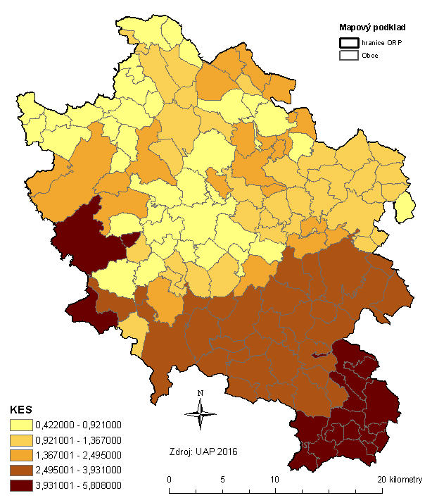 Mapa 2.4.4: Koeficient ekologické stability v SO ORP Jindřichův Hradec Zdroj: ÚAP 2016 2.5.