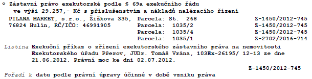 IV. Nejnižší podání: 400.000,- Kč *VYVOLÁVACÍ CENA* V. Dražební jistota: 20.000,- Kč Dražitelé jsou povinni zaplatit jistotu složením na účet soudního exekutora č.ú. 2273313001/5500, var.