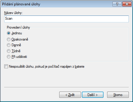 3. Zadejte název úlohy a interval opakování. Jednou Úloha se provede pouze jednou v naplánovaném čase. Opakovaně Úloha se bude provádět opakovaně jednou za x hodin. Denně Úloha se bude provádět denně.