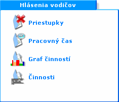 Menu hlásenia vodičov Priestupky Umožňuje prezeranie a tlačenie priestupkov vodičov vo zvolenom období.