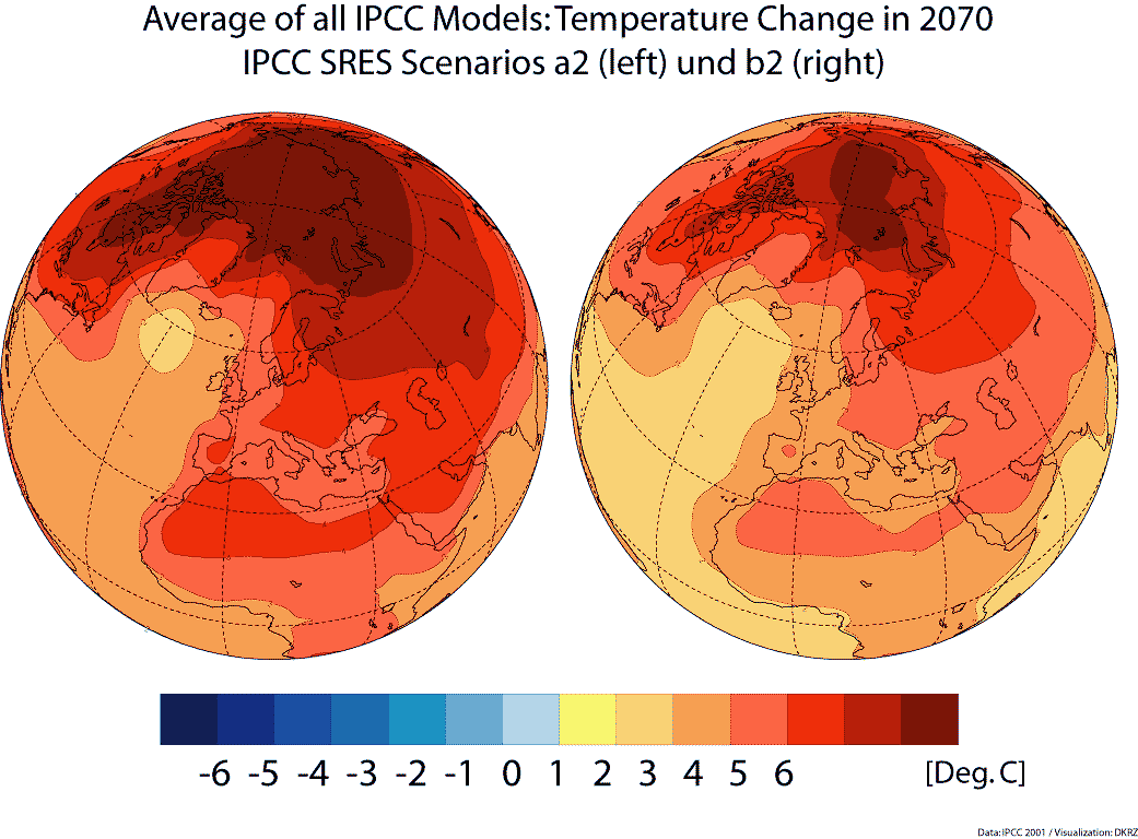 ZMĚNA TEPLOT ( C) průměr všech GCM modelů v