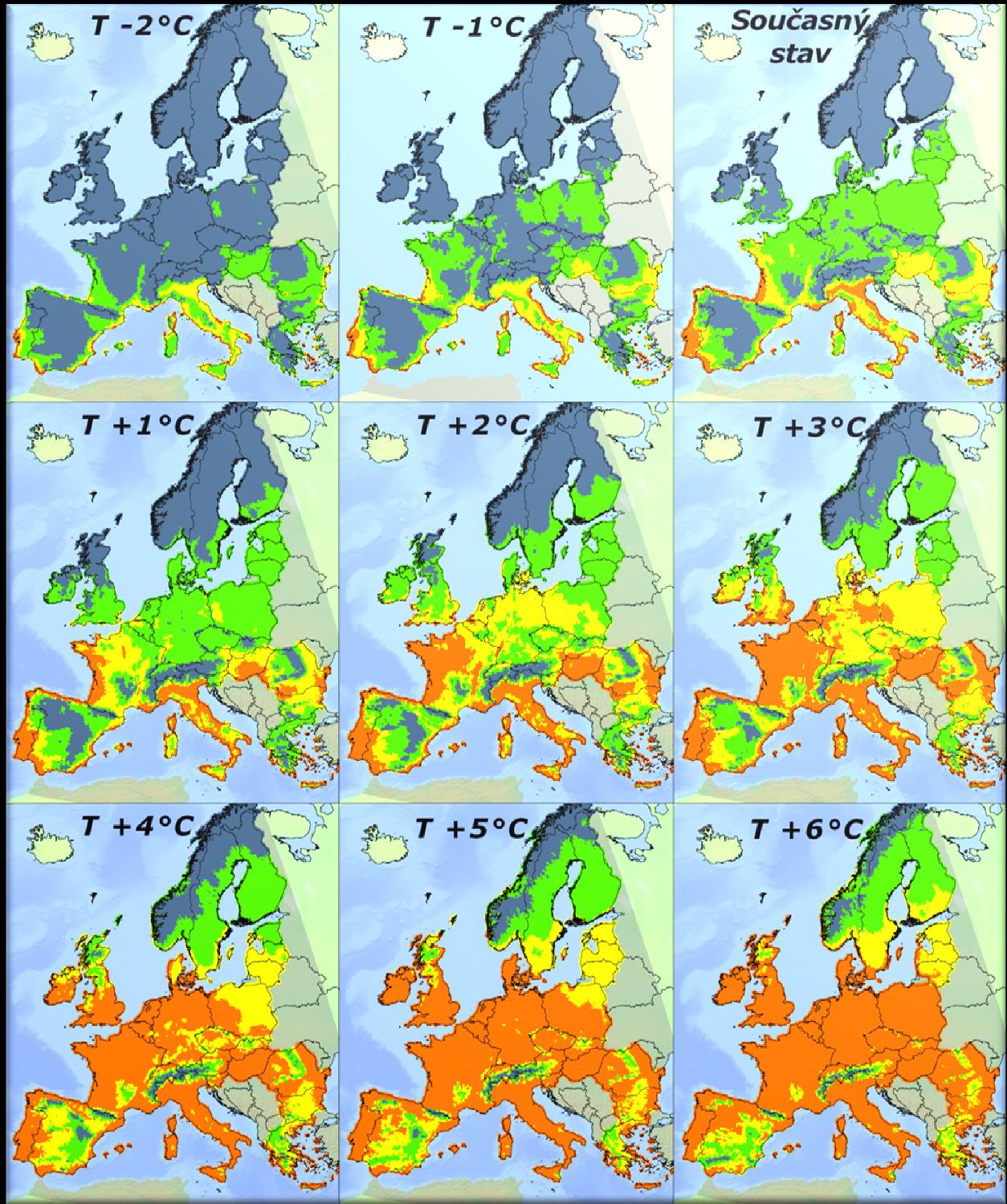 Vizualizace klimatické niky při změně průměrné roční teploty MOTÝLI Zavíječ