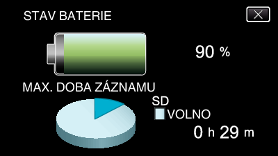 Záznam Kontrola zbývajícího času záznamu Zobrazte zbývající kapacitu baterie a zbývající čas záznamu POZNÁMKA : 0 Zbývající kapacita baterie a zbývající čas záznamu jsou pouze odhady 0 Zbývající čas