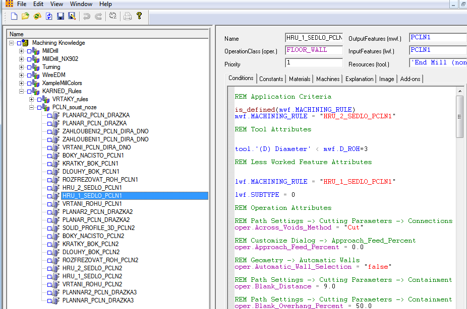 Obrázek 6: Soustružní nůž řady PCLN s PMI a knihovna pravidel pro řadu soustružnických nožů EKONOMICKÉ HLEDISKO Ekonomické hledisko bylo sledováno na řadě VBD vrtáků.